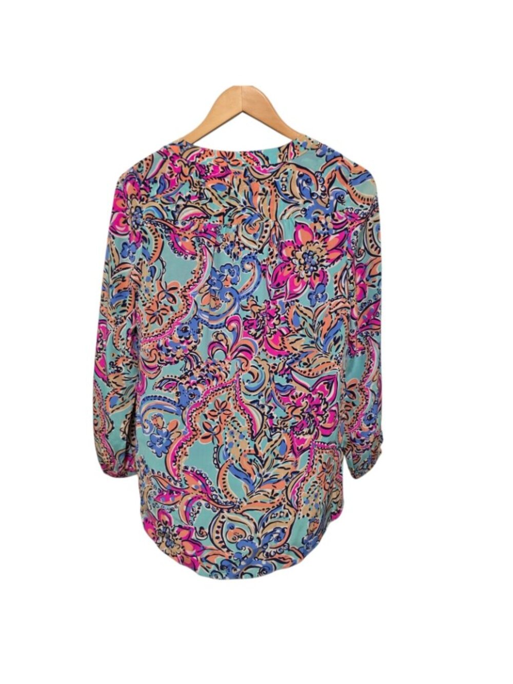 Lilly Pulitzer Elsa Silk Top XS Paisley Floral Long Sleeve Blouse 58745 - Picture 3 of 10